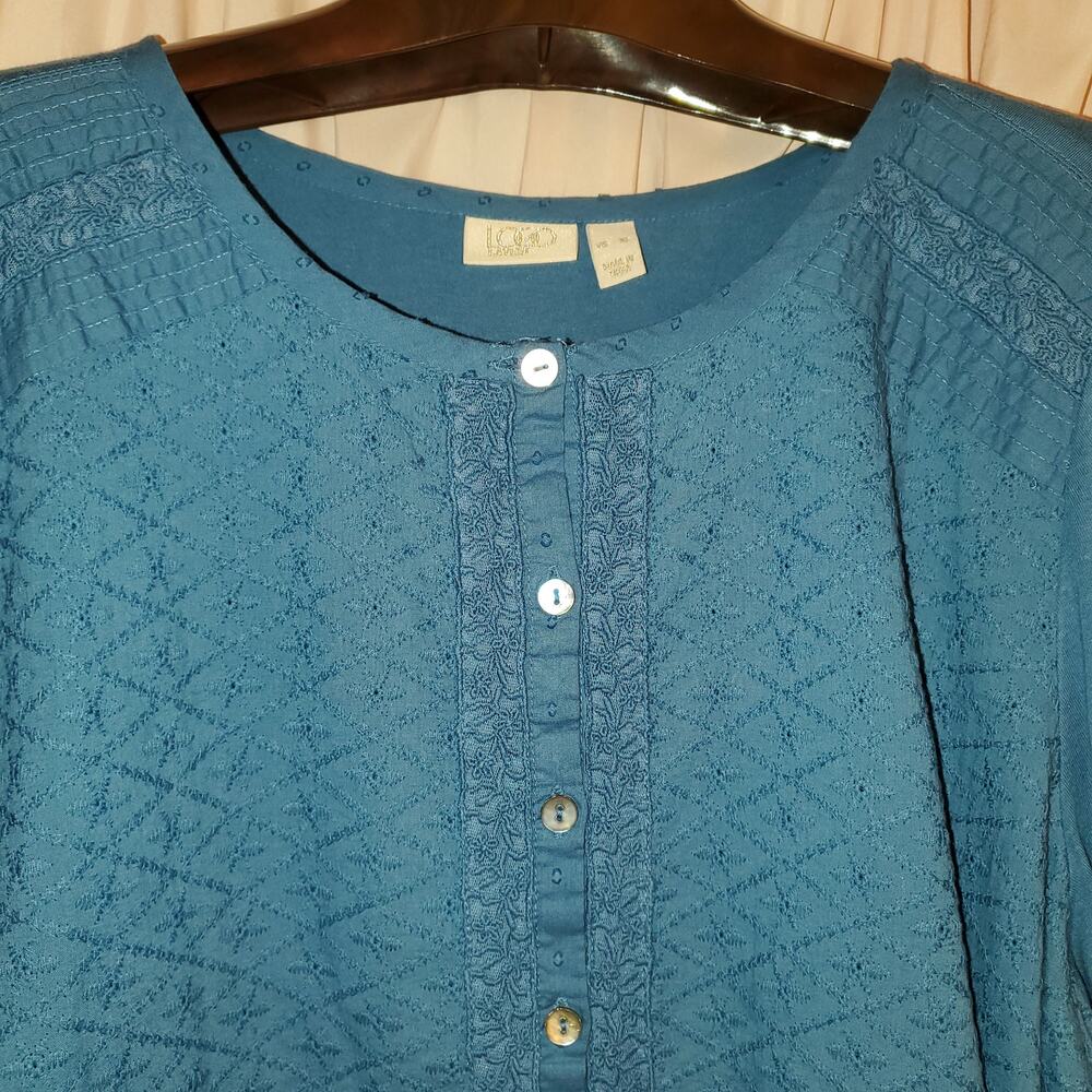 LOGO Lavish Teal Cotton/Modal Tunic Embroidery Eyelet Peplum Flounce Flowy XLXL